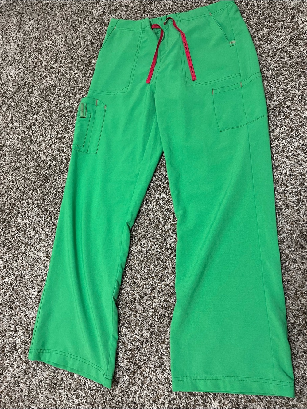 Carhartt Bright Green Cargo Work Pants with Red Drawcord